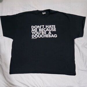 Canvas Funny Graphic Tee – Black 4XL Crewneck Cotton Shirt w/ “Don’t Hate Me...”